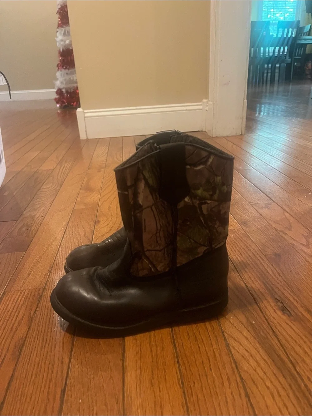 Kids Black and Camo Pull-On Western Boots